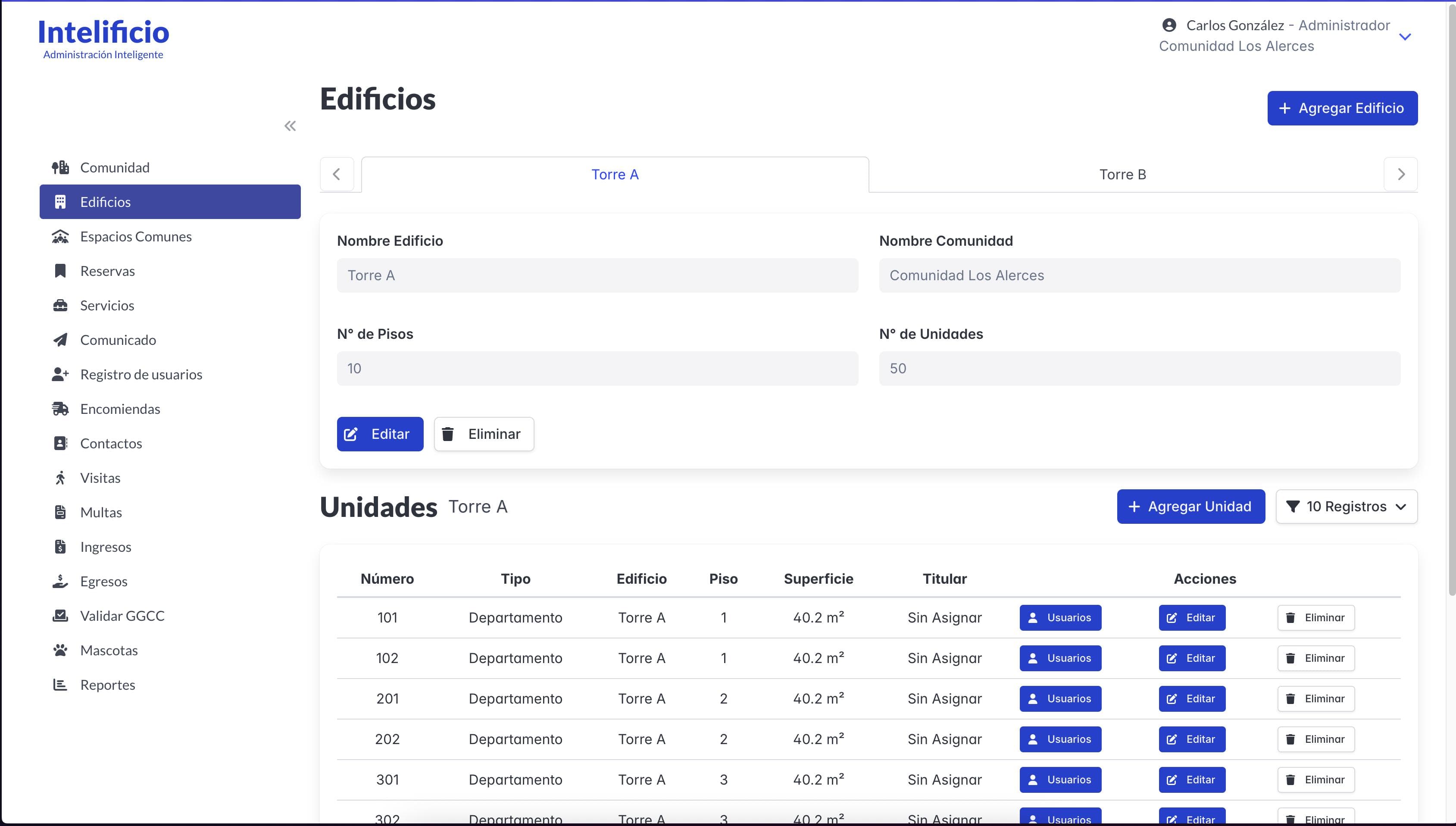 Intelificio - Software de Administración